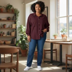 Calvin Klein Jeans Top Burgundy Button-Down Tunic‎ Length in Size 2X  NWT